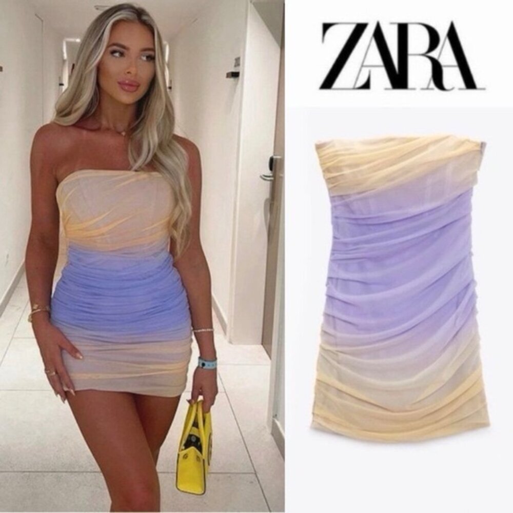 NWT ZARA ROMANIA🇷🇴MADE Strapless Tulle SEXY Mini Dress Ruched 8342/355 SMALL